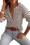 Striped Print Ruffled Buttoned Long Sleeve Top