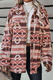 Tribal Print Pocket Buttoned Sherpa Jacket