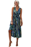 Floral Printed V Neck Open Back Sleeveless Maxi Dress