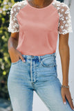 Crewneck Applique Splicing Sleeve Top