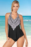 Retro Print Halter T Back Handkerchief Tankini