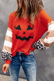 Halloween Funny Face Print Stripe Leopard Color Block Top