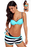Wrinkled Bra Striped Bikini Bottom Swimsuit