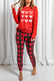 Solid Long Sleeve Top and Plaid Pants Loungewear