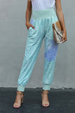 Multicolor Tie-dye Pocket Casual Pants With Slit