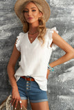 White Ruffled Sleeve V Neck Top