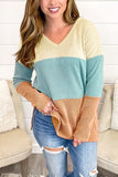 Multicolor Color Block Wavy Ribbed Pullover