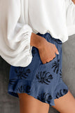 Palm Tree Leaves Print Elastic Waist Shorts with Pocket