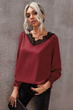 V Neck Lace Patchwork Green Blouse