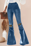 Patchwork Bell Bottom Jeans With Frayed Hem