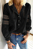 Black Lace Crochet Button-up Long Sleeve Shirt