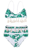 Multicolor Tropical Print Tassel High Waist Bikini