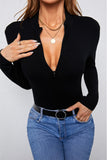Black Zipper Slim-fit Long Sleeve Top
