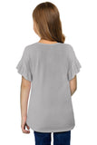 Leopard Color Block Ruffle Short Sleeve Girl’s Top