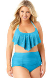 Allure Juniors Plus Size Laser Cut Flounce Swimwear