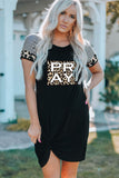 Pray Leopard Spliced Short Sleeve Ruched Mini Dress