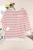 Pink Loose O Neck Long Sleeve Office Female Pocket Tops