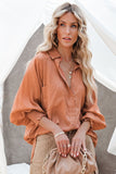 Orange Billowy Sleeves Pocketed Shirt