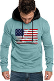 American Flag Print Color Block Men's Hoodie