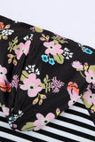 Striped Floral Print Long Sleeve Zipper Hoodie