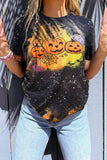 Halloween Pumpkin Face Bat Bleached T-Shirt