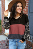 Wild Leopard Contrast Sleeve Colorblock Waffle Knit Top