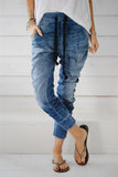 Dark Blue Drawstring Elastic Waist Jogger Jeans