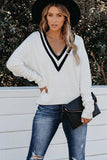 Deep V Contrasted Neckline Knitted Sweater