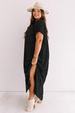 Plus Size V Neck Short Sleeve Maxi Dress with Slits