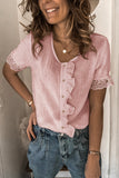 Ruffles Button Short Sleeve Shirt with Lace Detail