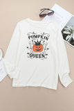 White Halloween PUMPKIN QUEEN Graphic Print Long Sleeve Top