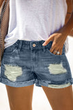 Distressed Ripped Rolled Hem Black Denim Shorts