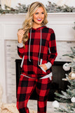 Plaid Pocket Drawstring Christmas Hooded Lounge Sets