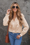 Dotted Texture Sheer Ruffles Bubble Sleeves Shirt