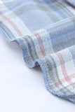 color Plaid Print Pocket Drawstring Hooded Jacket