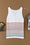 V Neck Striped Pattern Knit Tank Top with Buttons