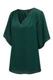 Green Split Neck Pleated Loose Top