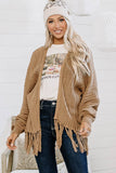 Khaki Fringe Open Front Knit Cardigan