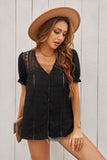 V Neck Lace Crochet Short Sleeve Shirt