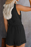 Button V Neck Romper with Belt
