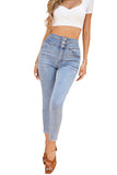 Light Blue Washed High Waist Buttons Skinny Jeans