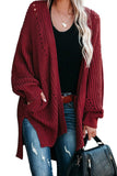 Drop Sleeve Cable Knit Cardigan with Slits