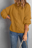 Khaki Solid Turtleneck Cable Knit Pullover Sweater