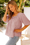 Pink Puff Sleeve Eyelet Babydoll Blouse
