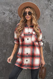 Turn down Neck Plaid Pocket Button Closure Coat