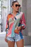 color Abstract Print Cuffed Sleeve Shirt