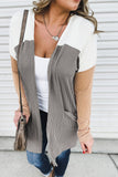 Corded Colorblock Open Front Cardigan