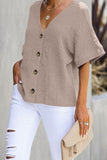 V Neck Button Front Crinkled Blouse