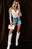 Lace Deep V Neck Long Sleeve Bodysuit