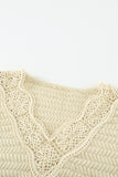 Beige Lace Scalloped V-Neck Side Split Loose Sweater